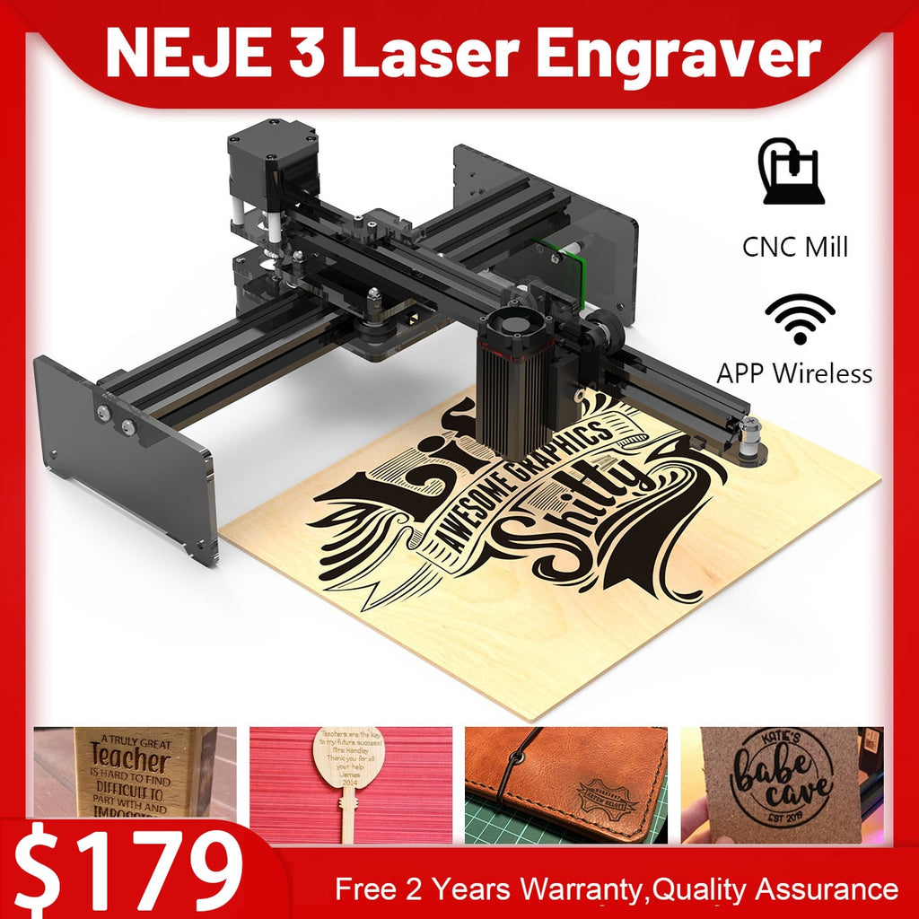 NEJE 3 N30610 CNC Laser Engraver Milling Portable CNC Router Wireless APP Control LaserGRBL- MEMS Protection Portable Mark DIY - Quid Mart