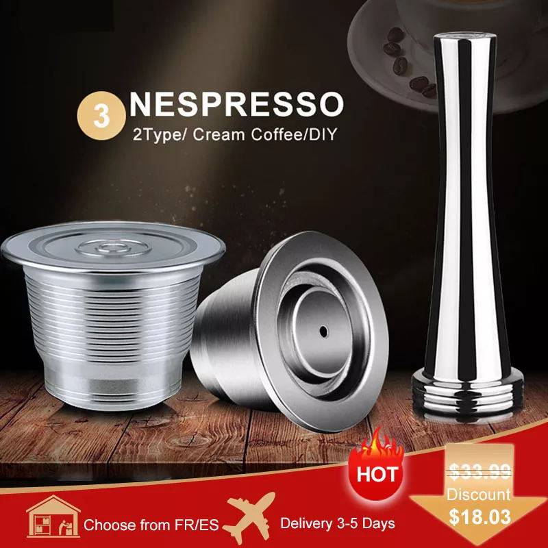 ICafilasICafilas Stainless Metal Reusable For Nespresso Capsule With Press Coffee Grinds Stainless Tamper Espresso Maker Basket - Quid Mart