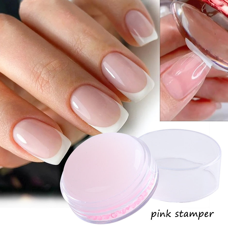 French Mold Nail Art Stamper with Cap White Silicone Jelly Head DIY Printing Stamping Plate Manicure Tools French Tips GL1974 - Quid Mart