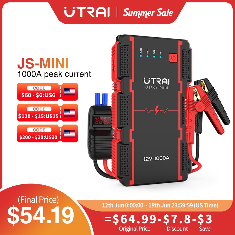 UTRAI 1000A Jump Starter Power Bank Starting Device Portable Charger Emergency Booster 12V Car Battery Jump Starter - Quid Mart