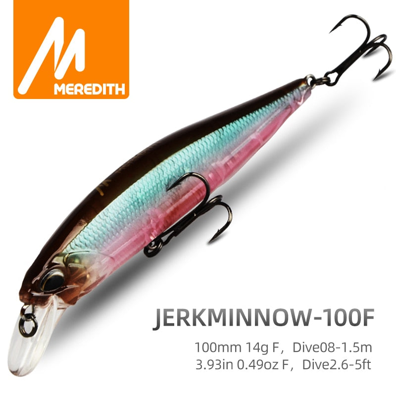 MEREDITH JERK MINNOW 100F 14g  Floating Wobbler Fishing Lure 24Color Minnow Lure Hard Bait Quality Professional Depth0.8-1.0m - Quid Mart