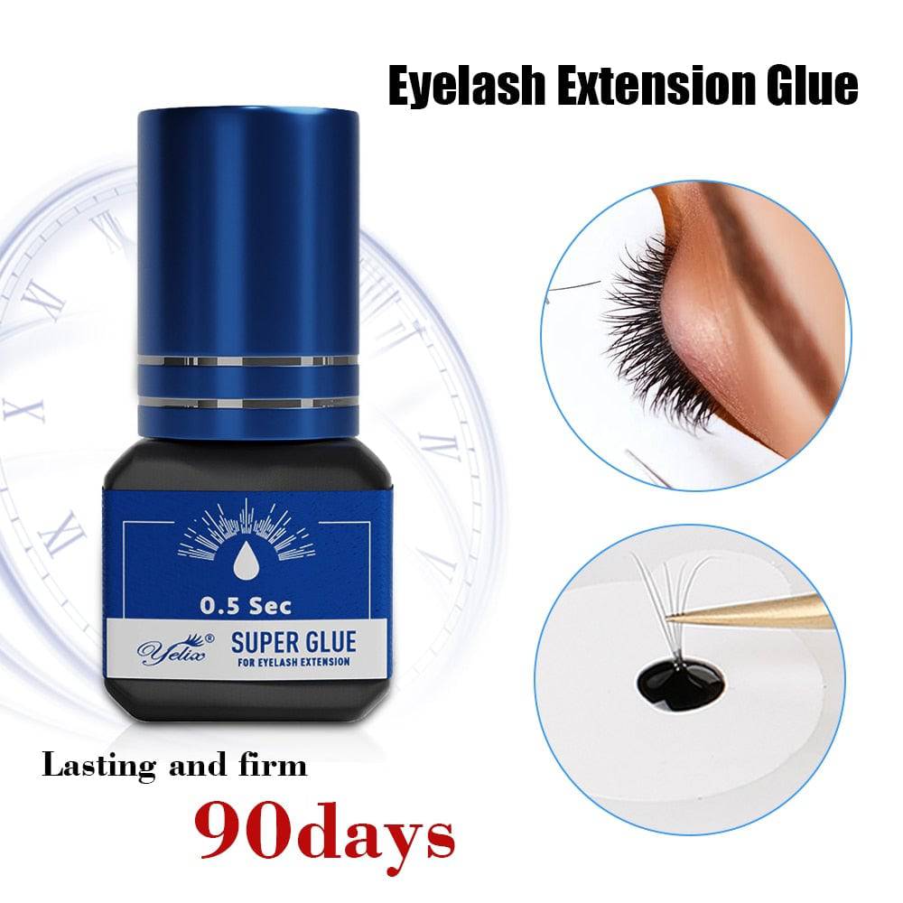 Yelix Eyelash Extension Glue 0.5-1 Sec Fast Dry Individual Lashes Glue Sensitive Eye Black/Clear Eyelash Glue Lash Extension - Quid Mart