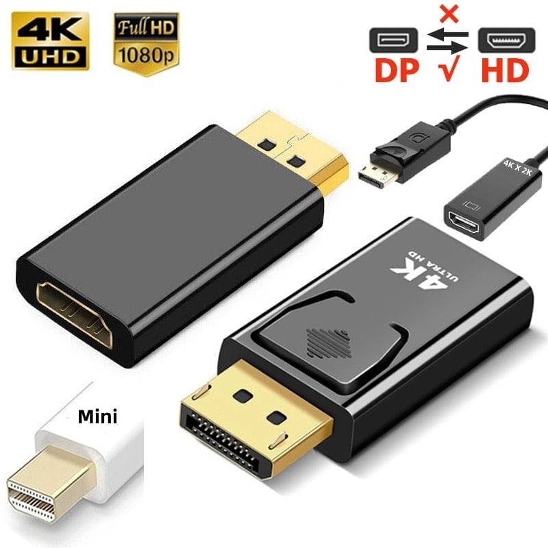 4K DisplayPort to HDMI-compatible Adapter Converter Display Port Male Mini DP to Female HD TV Cable Adapt Video For PC TV Cable - Quid Mart