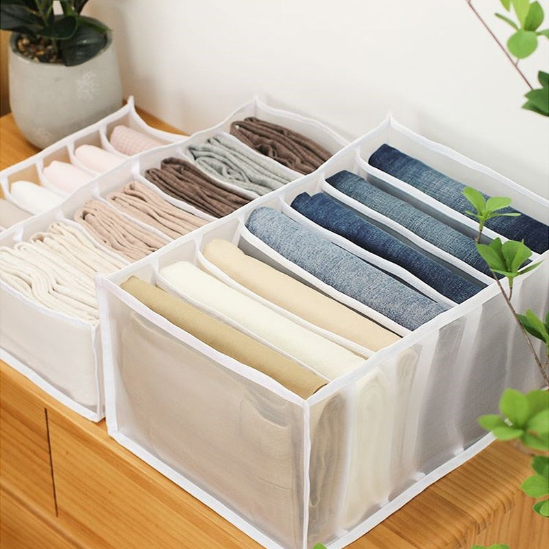 Jeans Compartment Storage Box Closet Clothes Drawer Mesh Separation Box Stacking Pants Drawer Divider Can Washed Home Organizer - Quid Mart