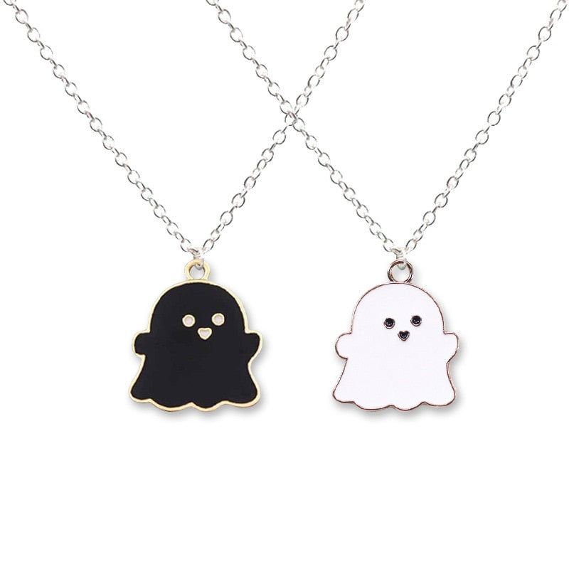 Cute Black And White Ghost Pendant Necklaces For Women Men Best Friend Lovely Ghost Pendant Couple Necklace Fashion Jewelry - Quid Mart