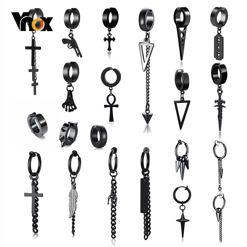 Vnox Punk Clip Earrings for Men Women, Black Stainless Steel Ear Accessory, Gothic Rock Hiphop Hoop Circle Earring 1 Piece - Quid Mart