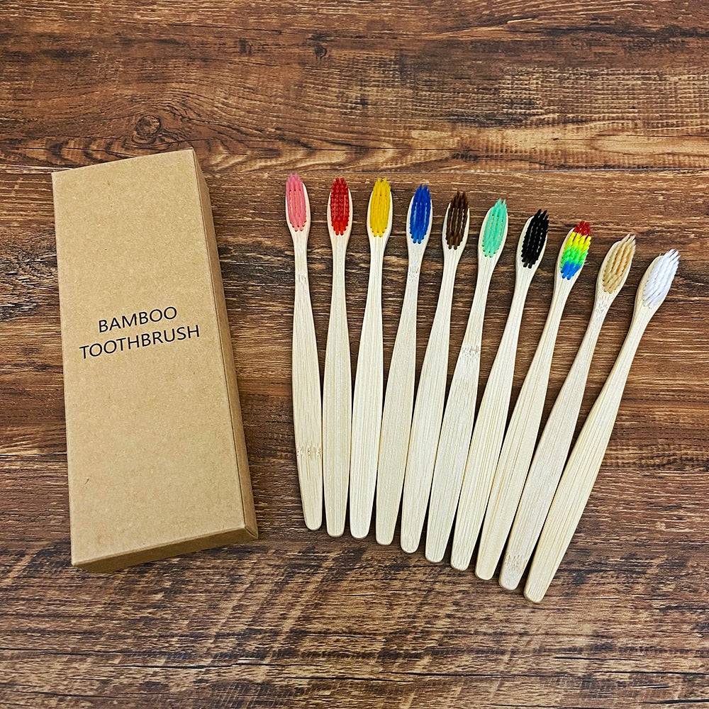 10PCS Biodegradable Bamboo Toothbrush Teeth Colorful Bristle Natural Bamboo Tooth brush Dental Eco Bambou Toothbrushes - Quid Mart